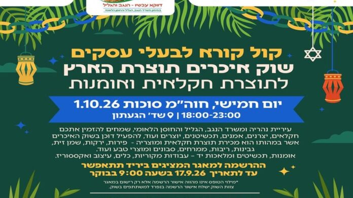 משרד הנגב, הגליל והחוסן הלאומי: נפתח הרישום לדוכנים בשוק האיכרים בנהריה