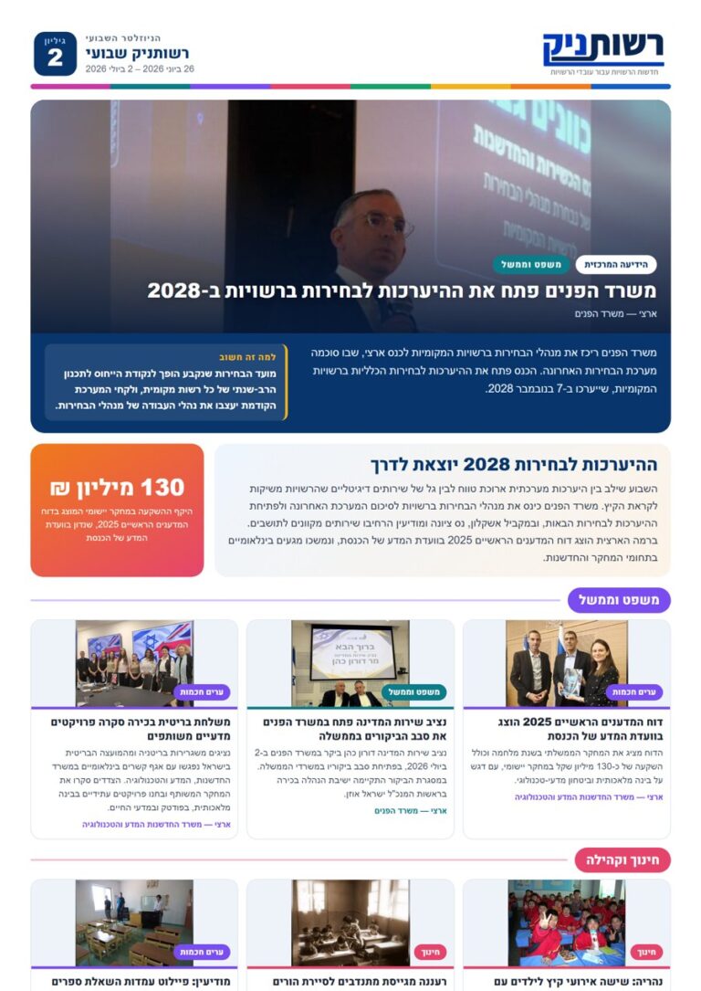 רשותניק שבועי — גיליון 2: ההיערכות לבחירות 2028 יוצאת לדרך