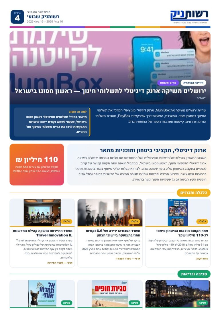 רשותניק שבועי — גיליון 4: ארנק דיגיטלי, תקציבי ביטחון ותוכניות מתאר
