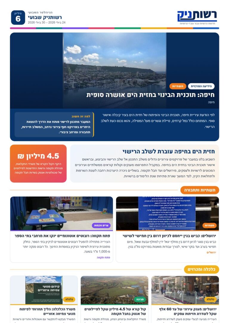 רשותניק שבועי — גיליון 6: חזית הים בחיפה עוברת לשלב הרישוי